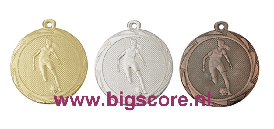 Voetbal Dame Medaille ME111 goud-zilver-brons Ø 45 mm